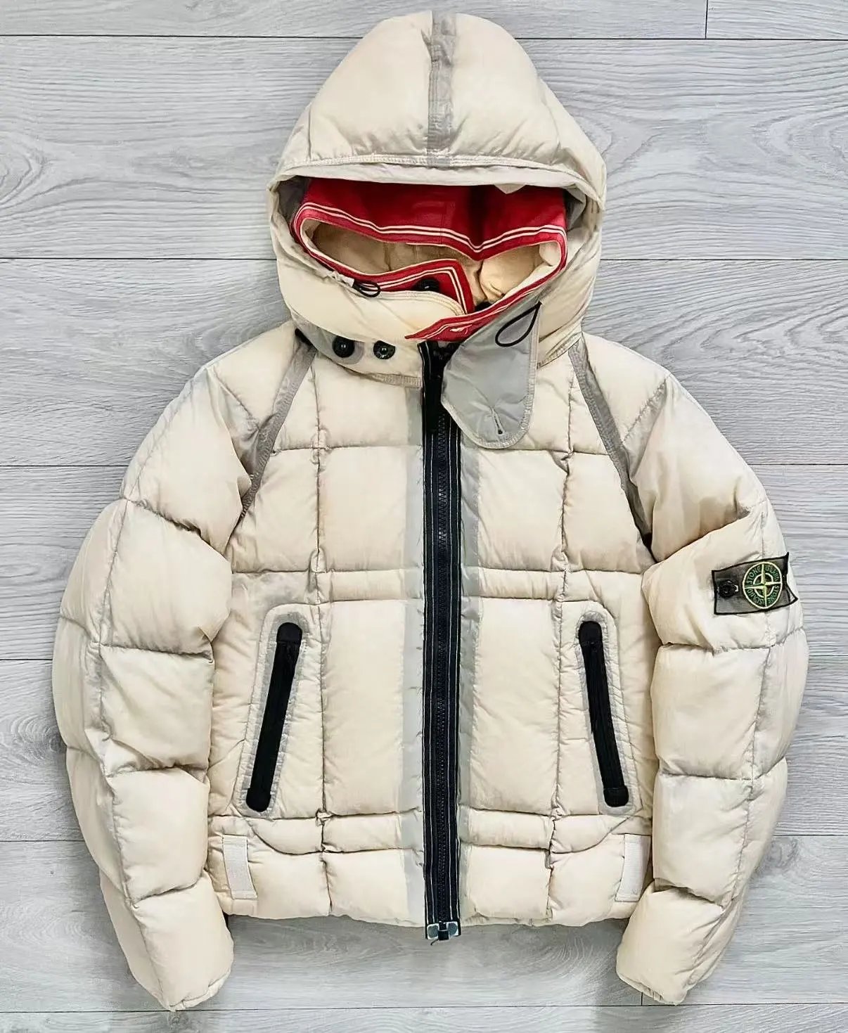 石头针织拼接羽绒服（90%白鸭绒）-白色