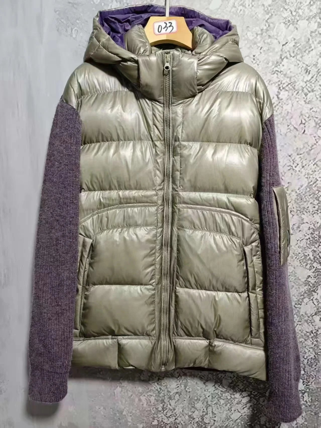 针织拼接羽绒服（90%白鸭绒）（优先发货）-银白色
