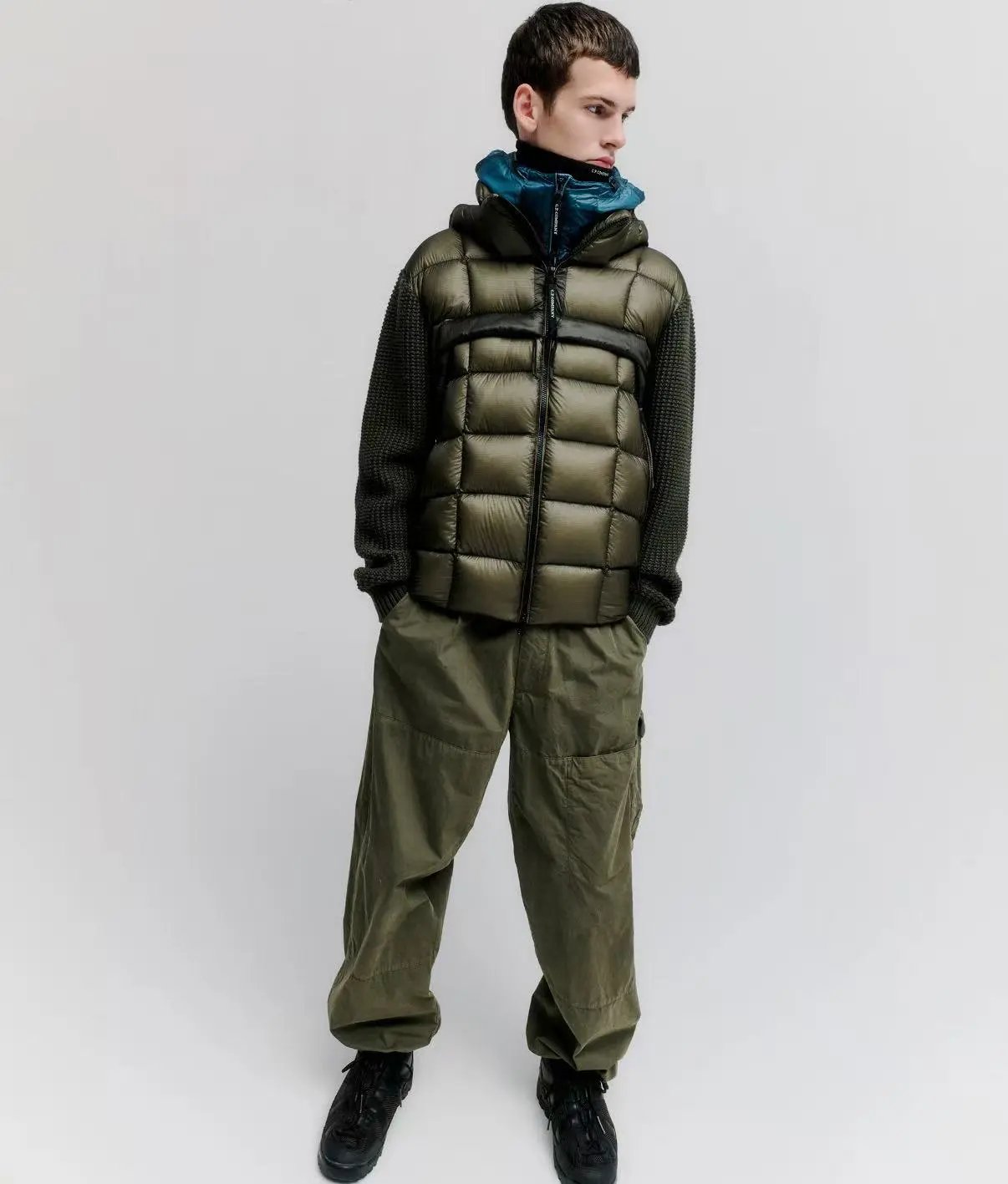针织拼接羽绒服（90%白鸭绒）-绿色
