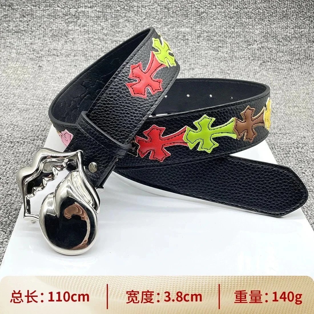 【按扣大舌头110cm】彩色十字架腰带