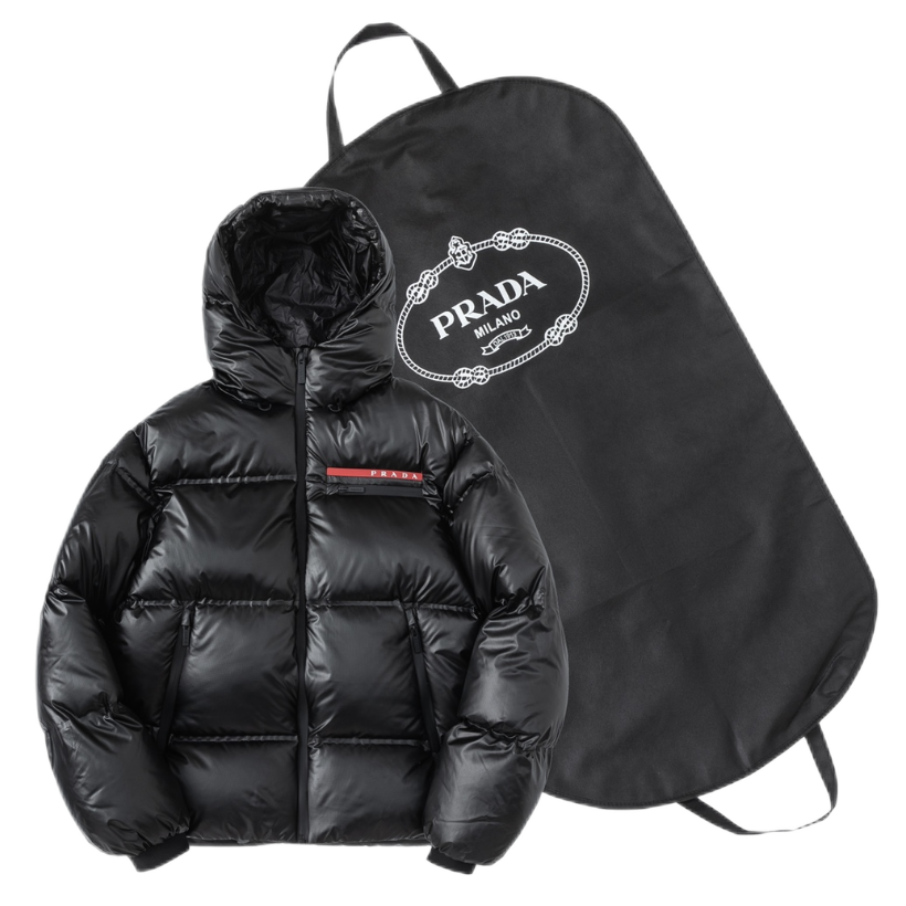 Hooded short down jacket letter logo bright black