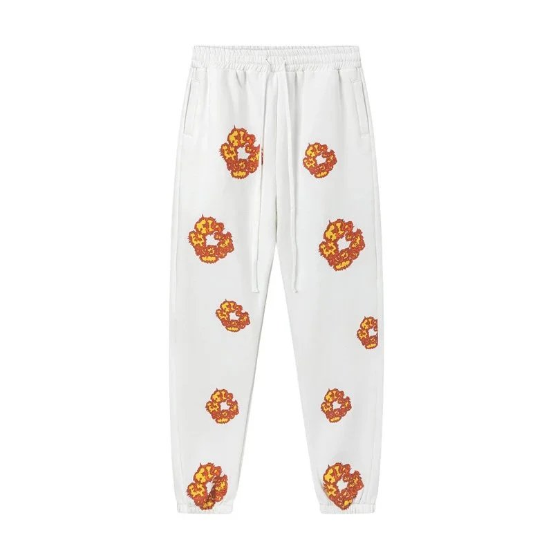 Kapok flower flame-patterned white trousers