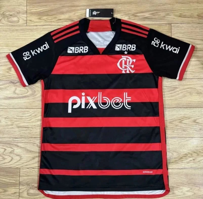 24-25 Flamengo home kit with sponsor logos