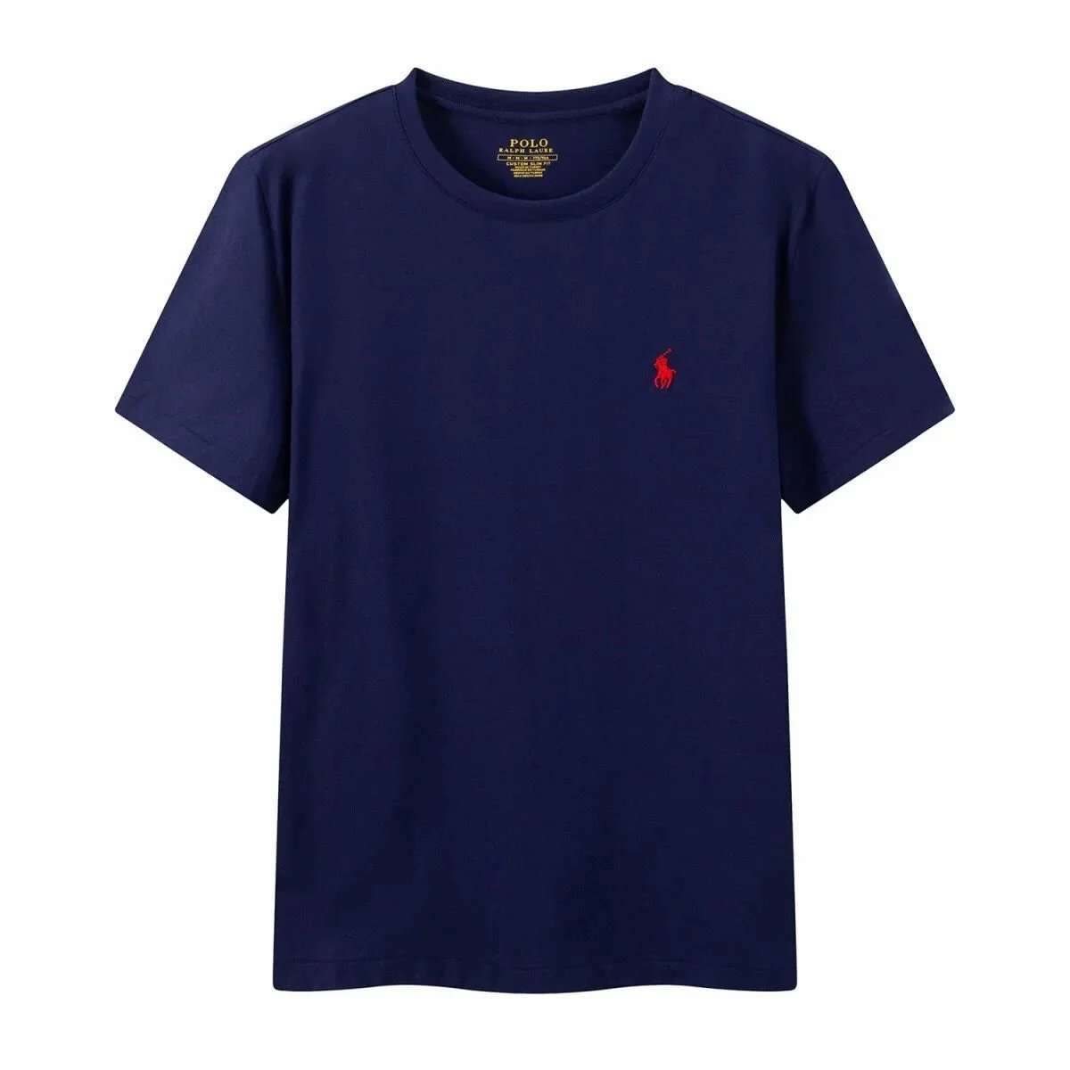 Royal blue with a red label