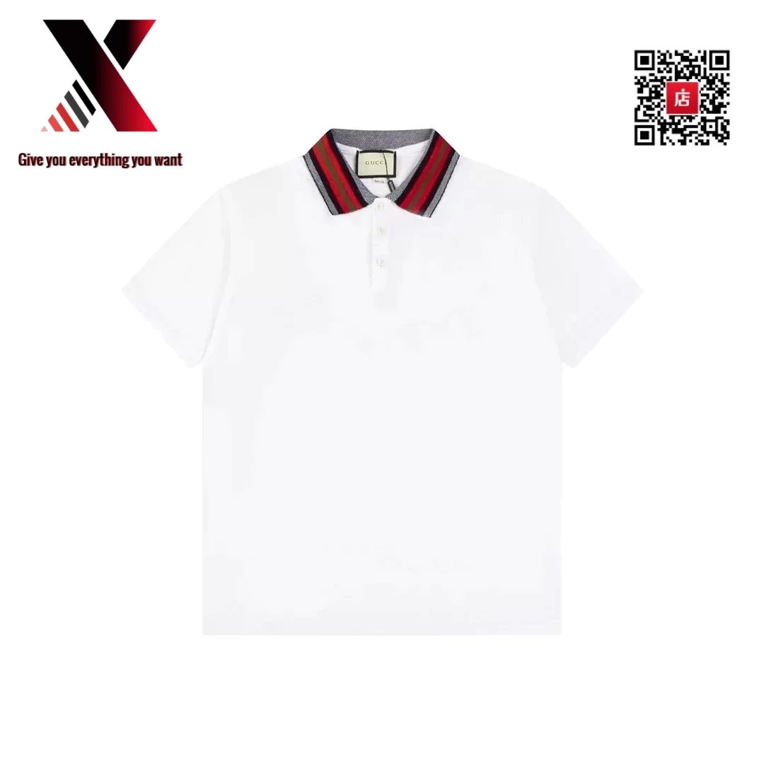 White with red, green, and gray collar