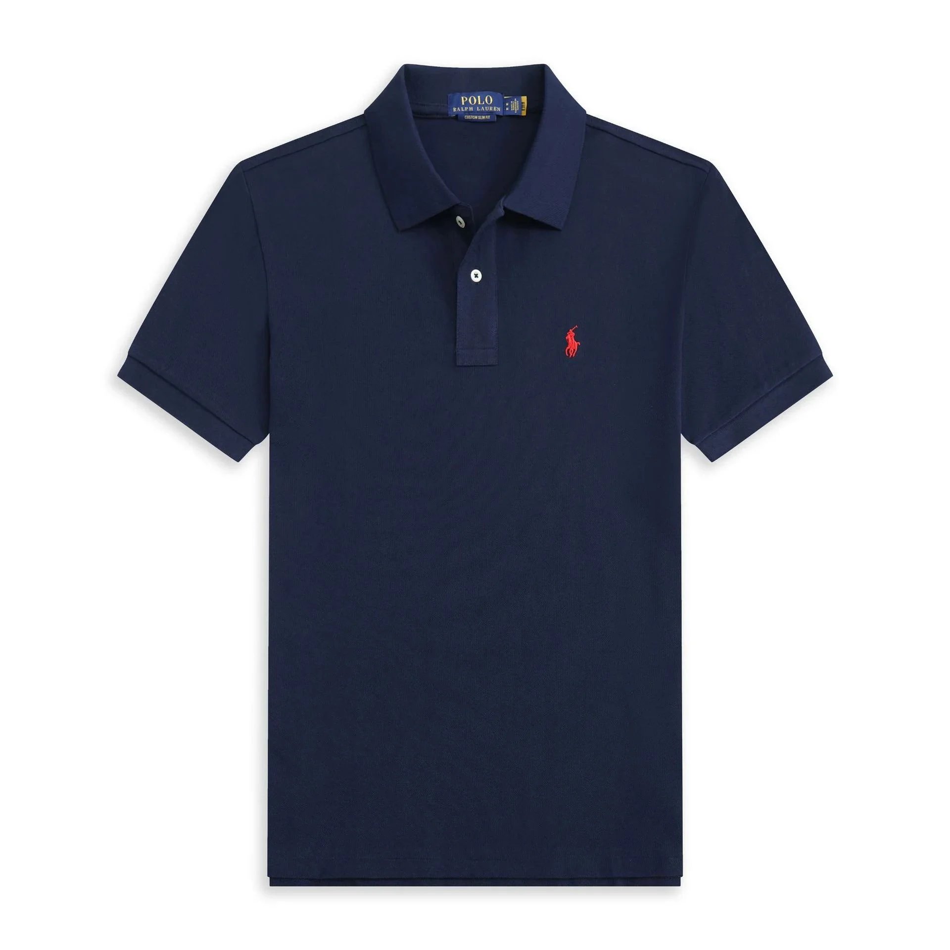Royal blue with a red label