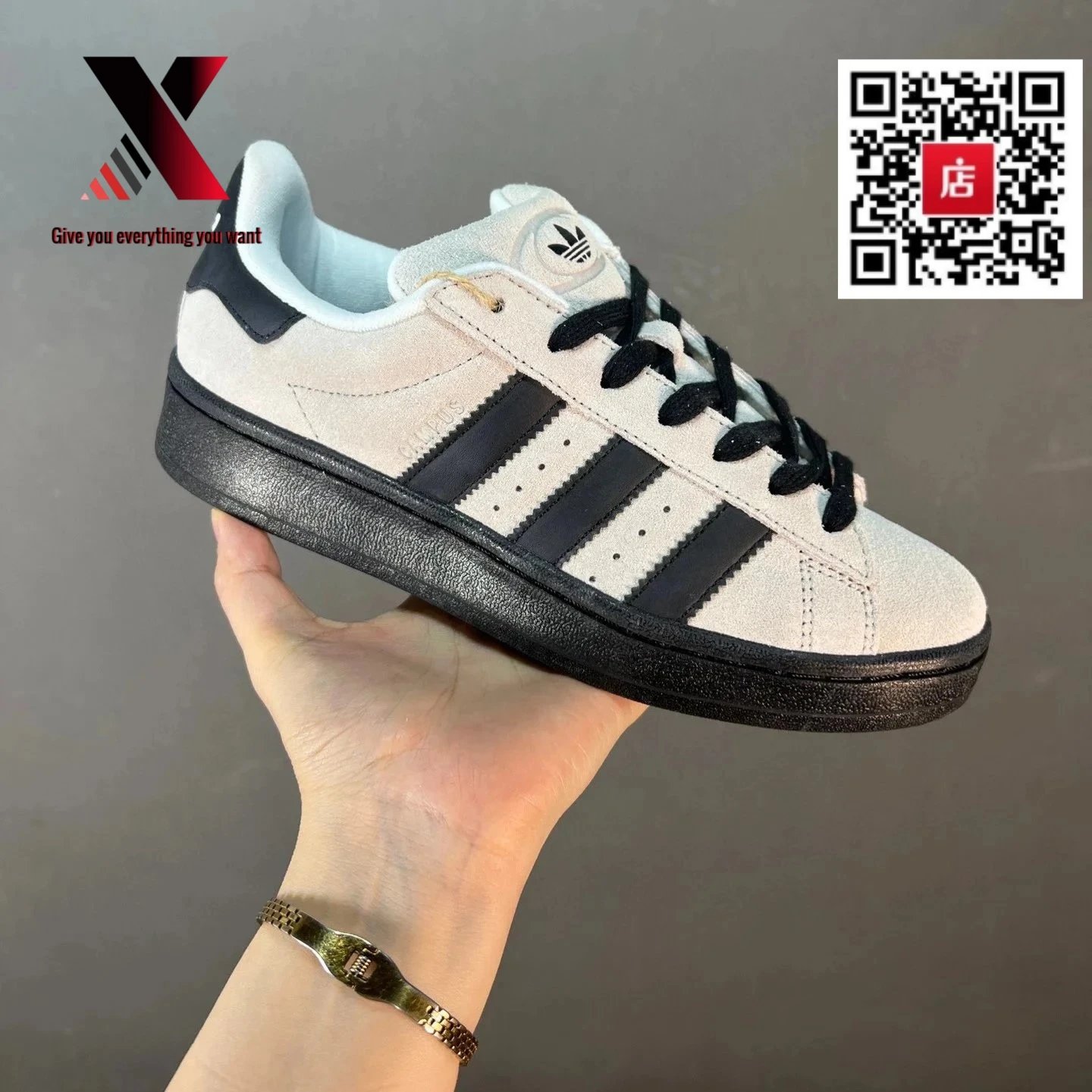 Off-white, gray, and black