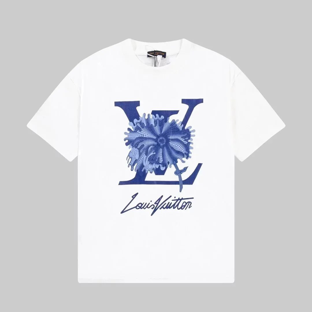 White with blue flowers, label 002