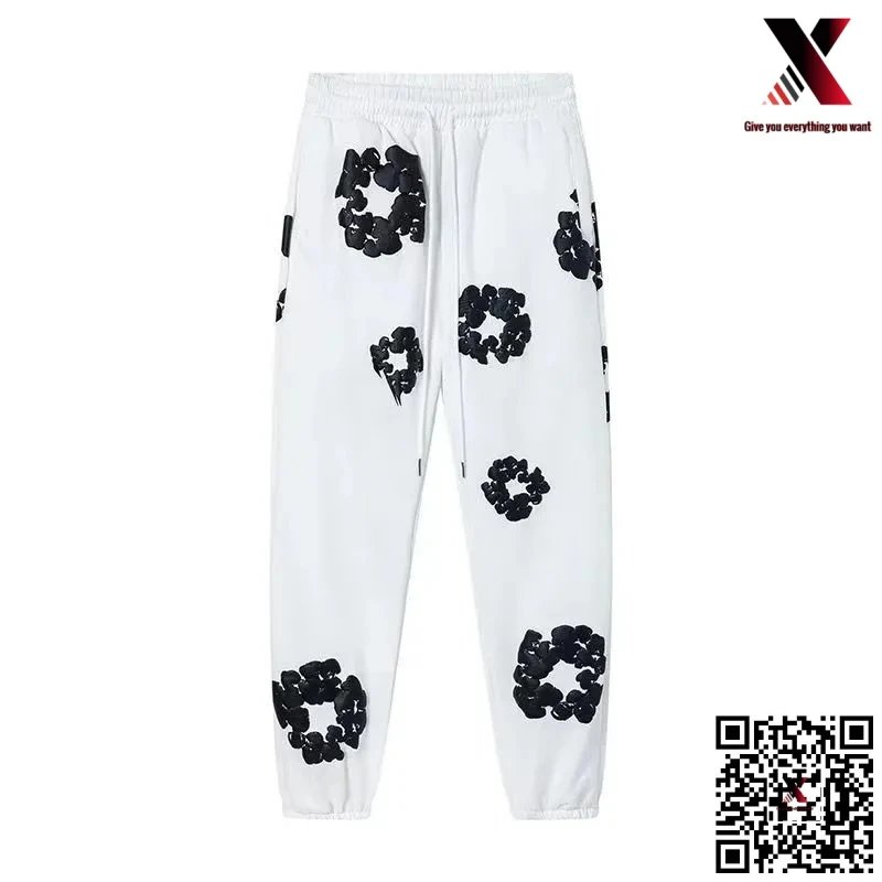 black print white pants