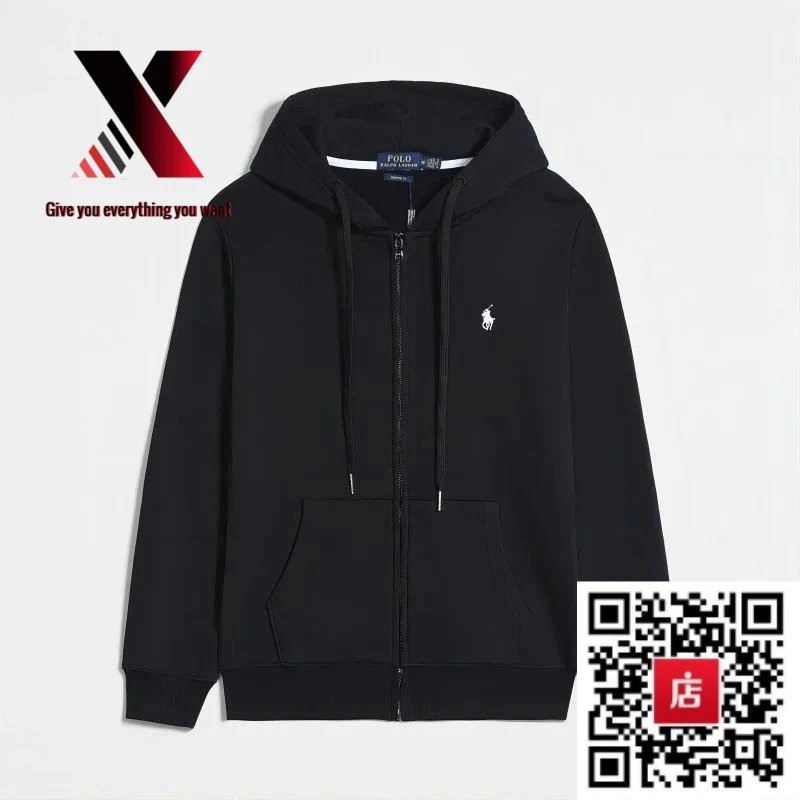 Zippered style, black with a white label