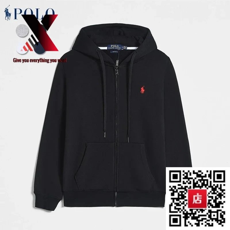 Black with red label, zip-up style