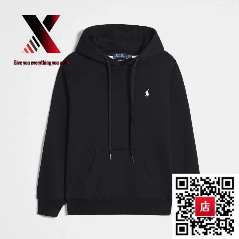 Pullover style, black with a white label