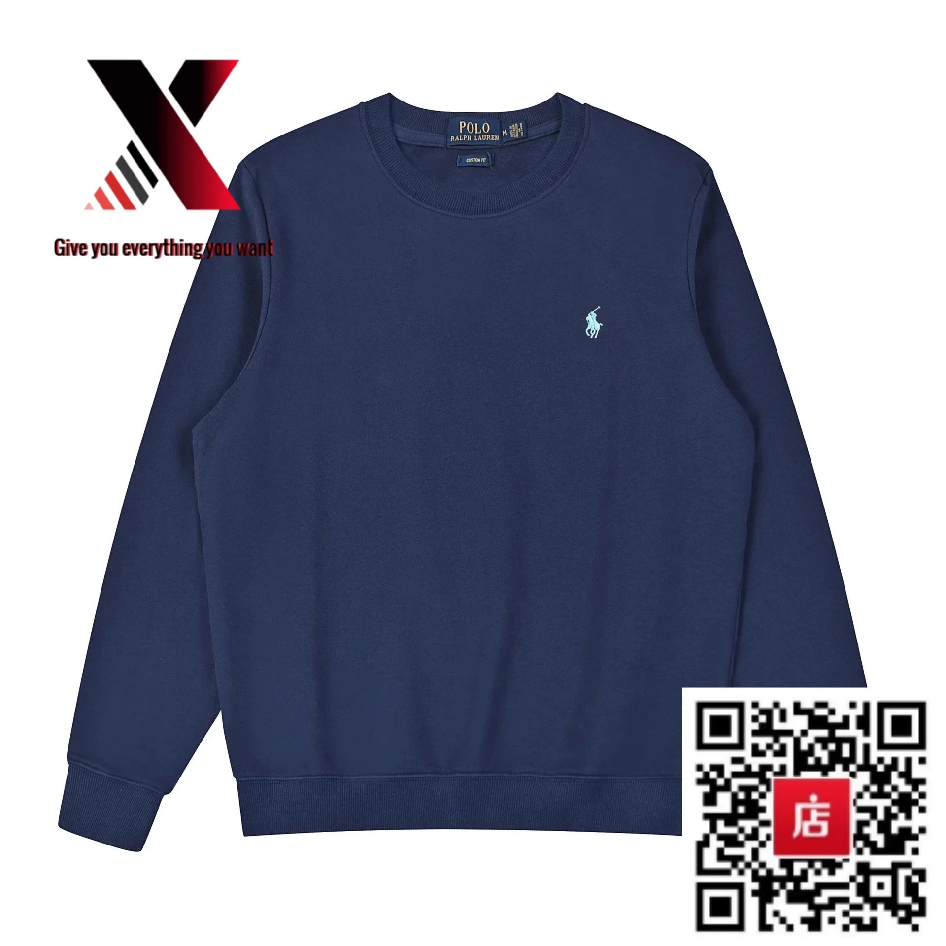 Crew-neck navy blue with green label