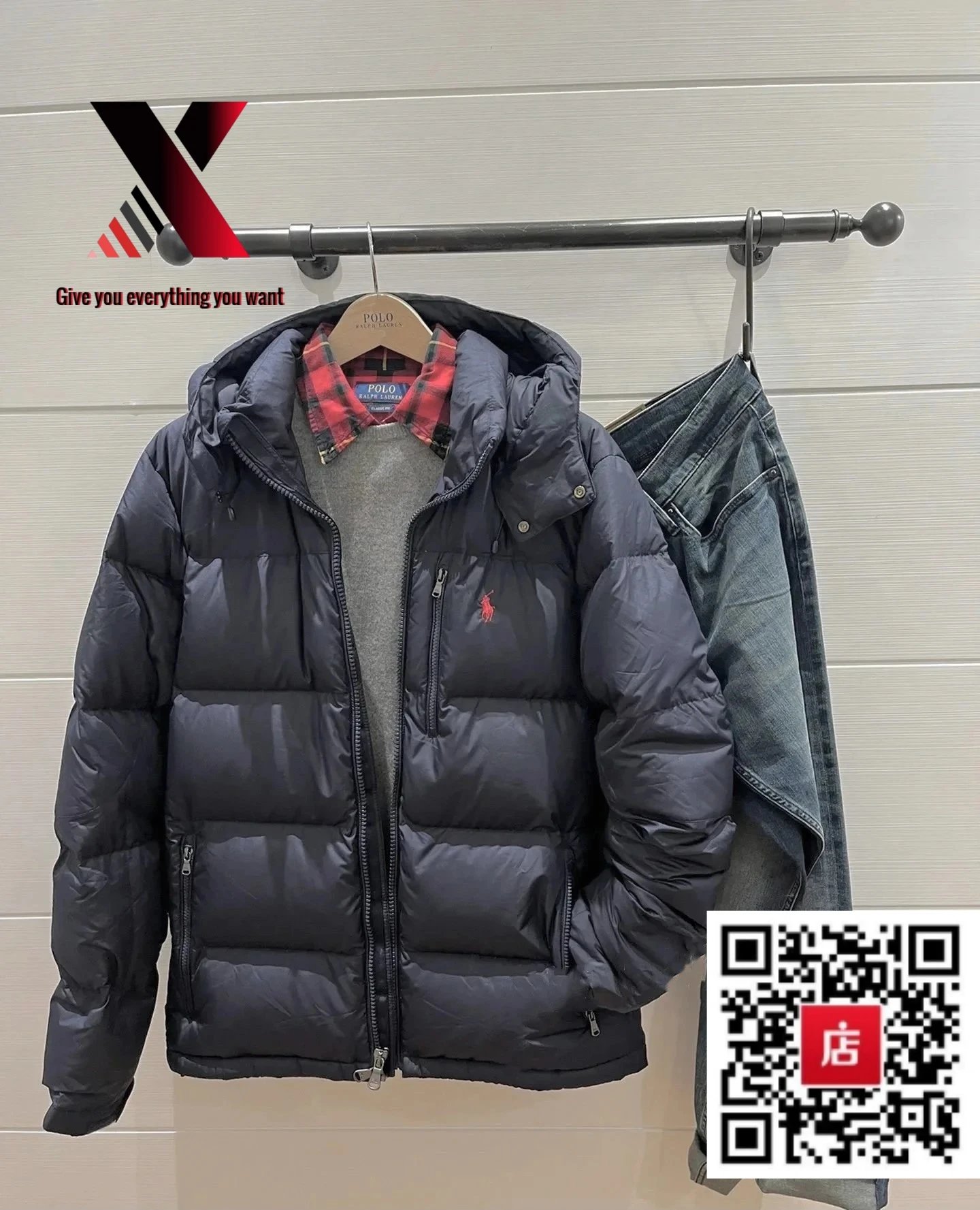 Navy blue down jacket