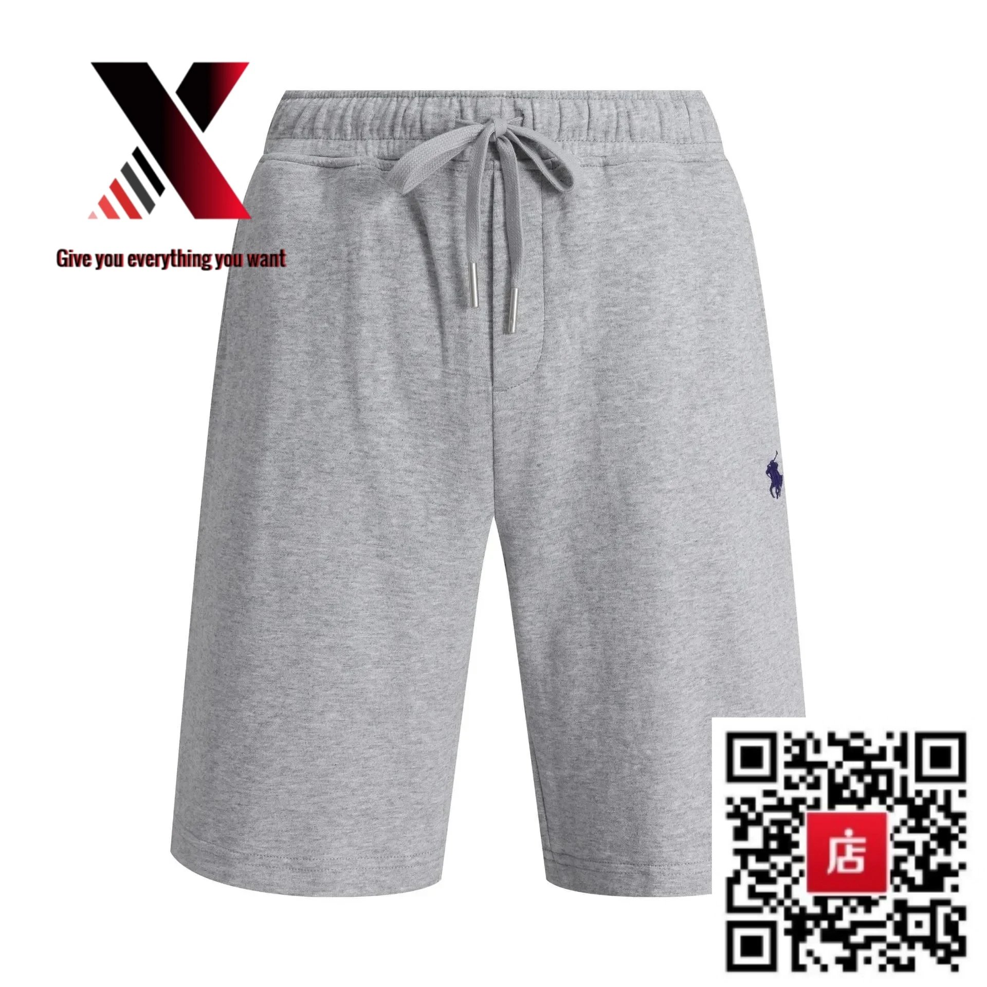 Shorts, gray with a black label