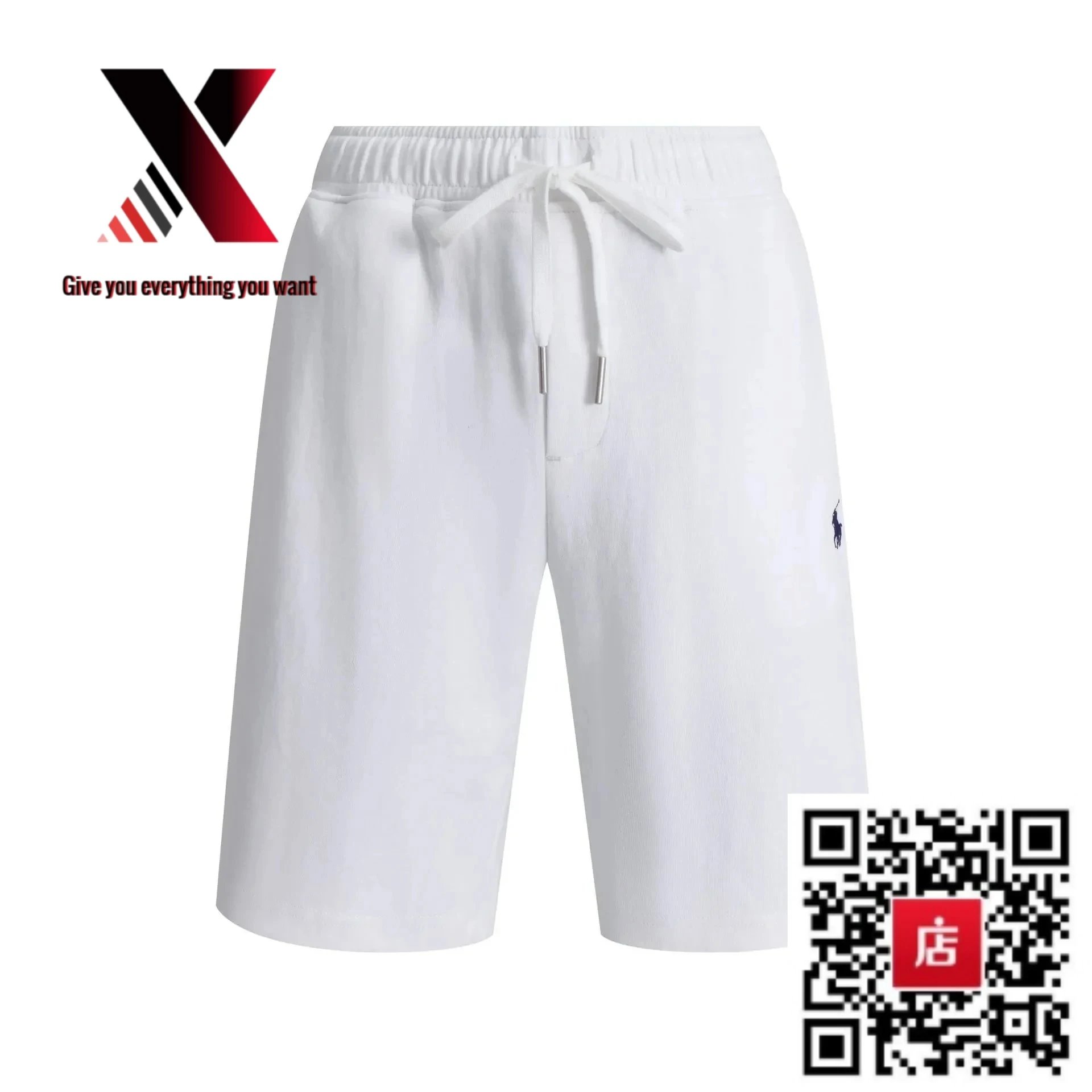 White shorts with a black label