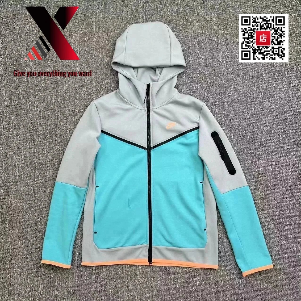 Peacock blue and gray patchwork jacket
