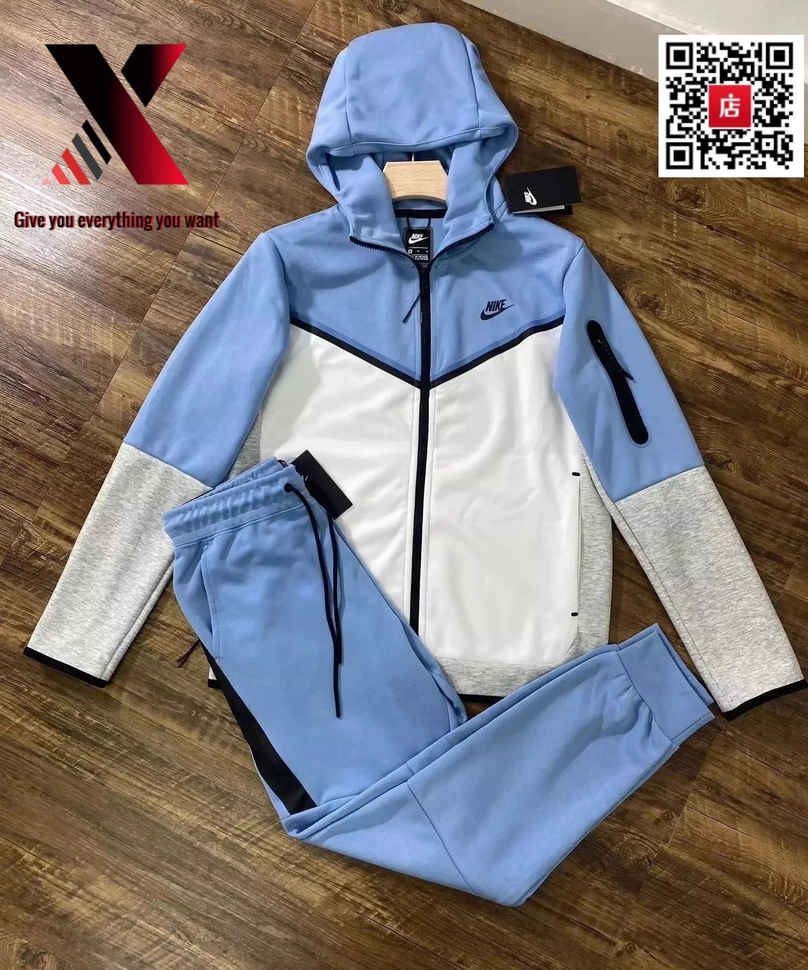 Blue and white suit