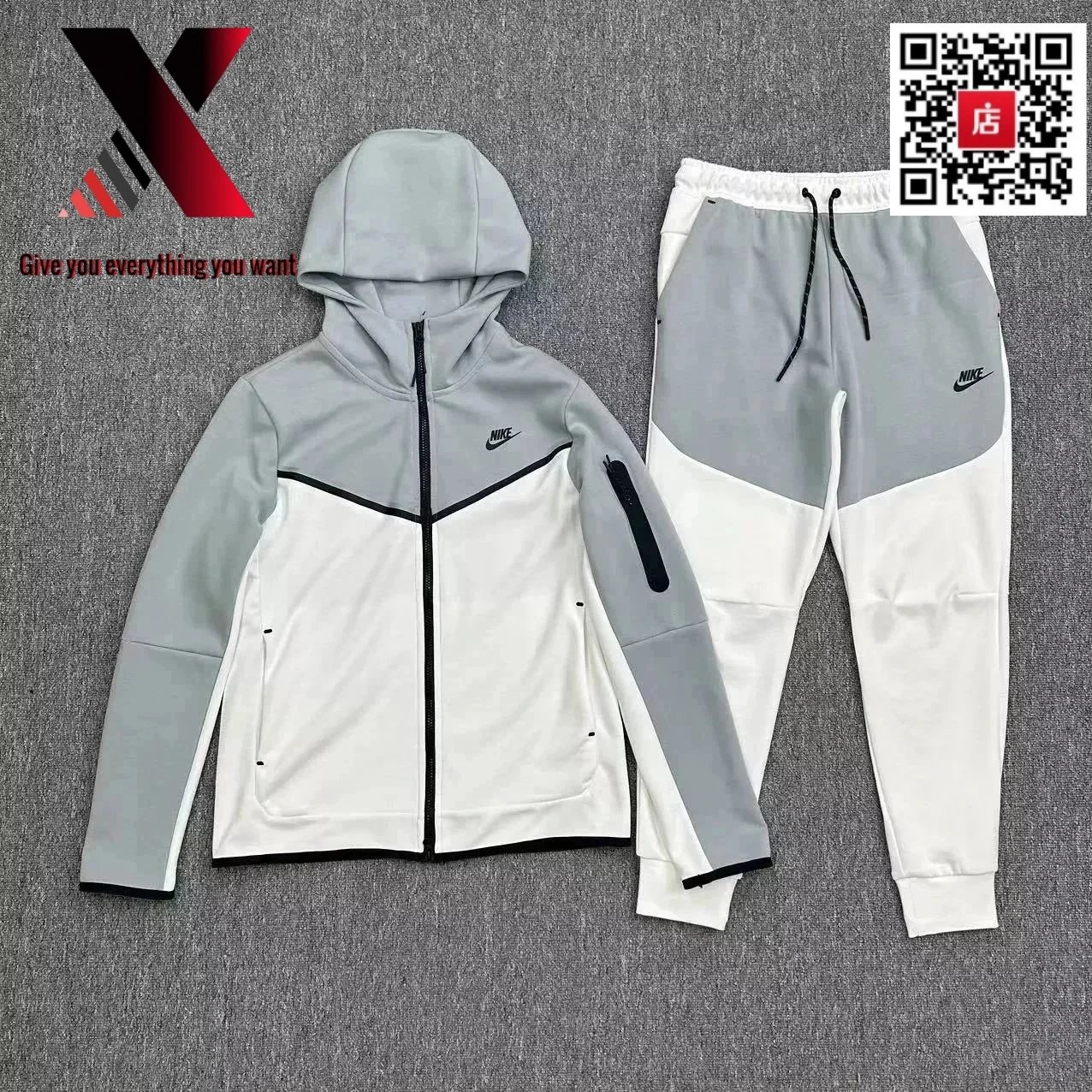 Gray and white suit