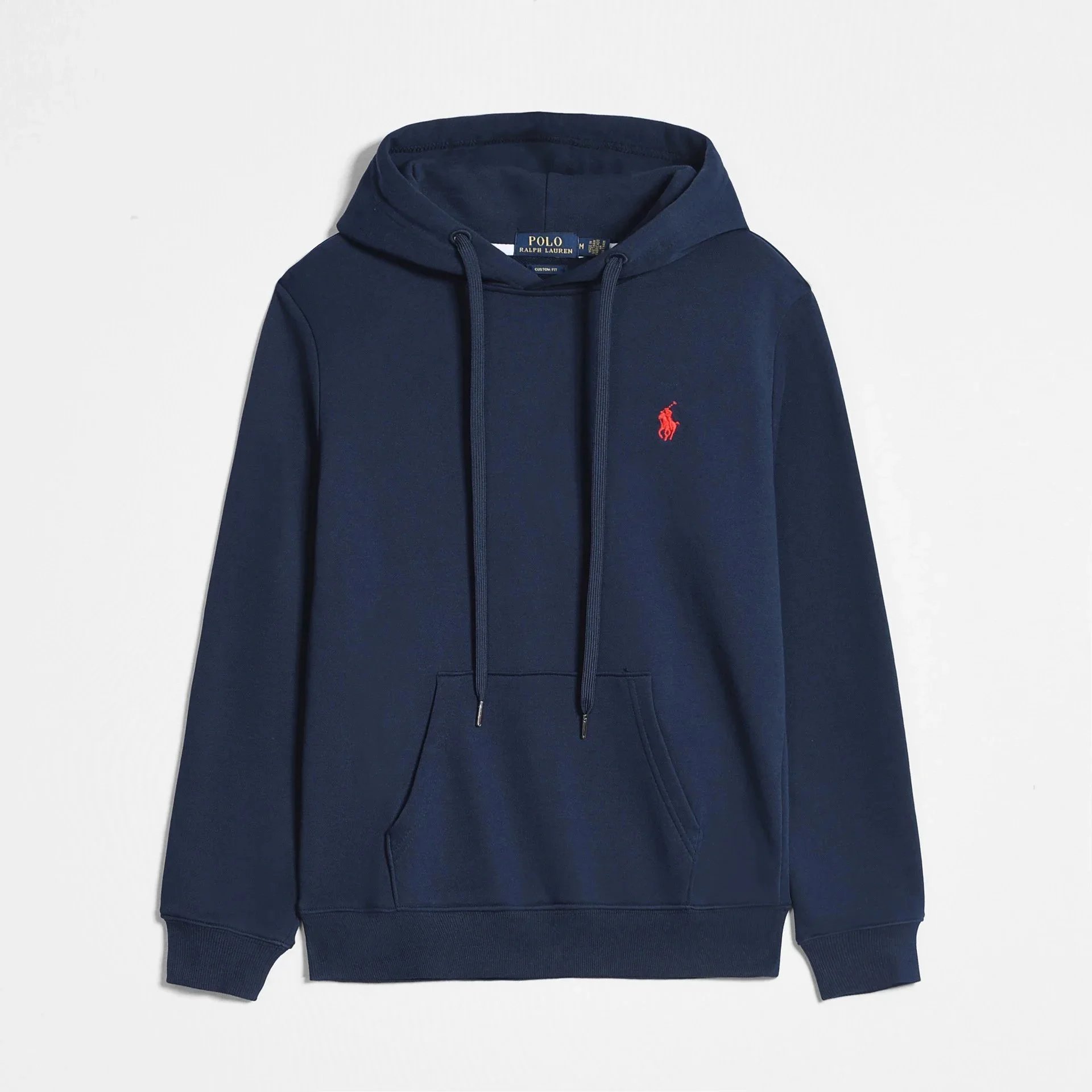 Pullover hoodie in navy blue and red