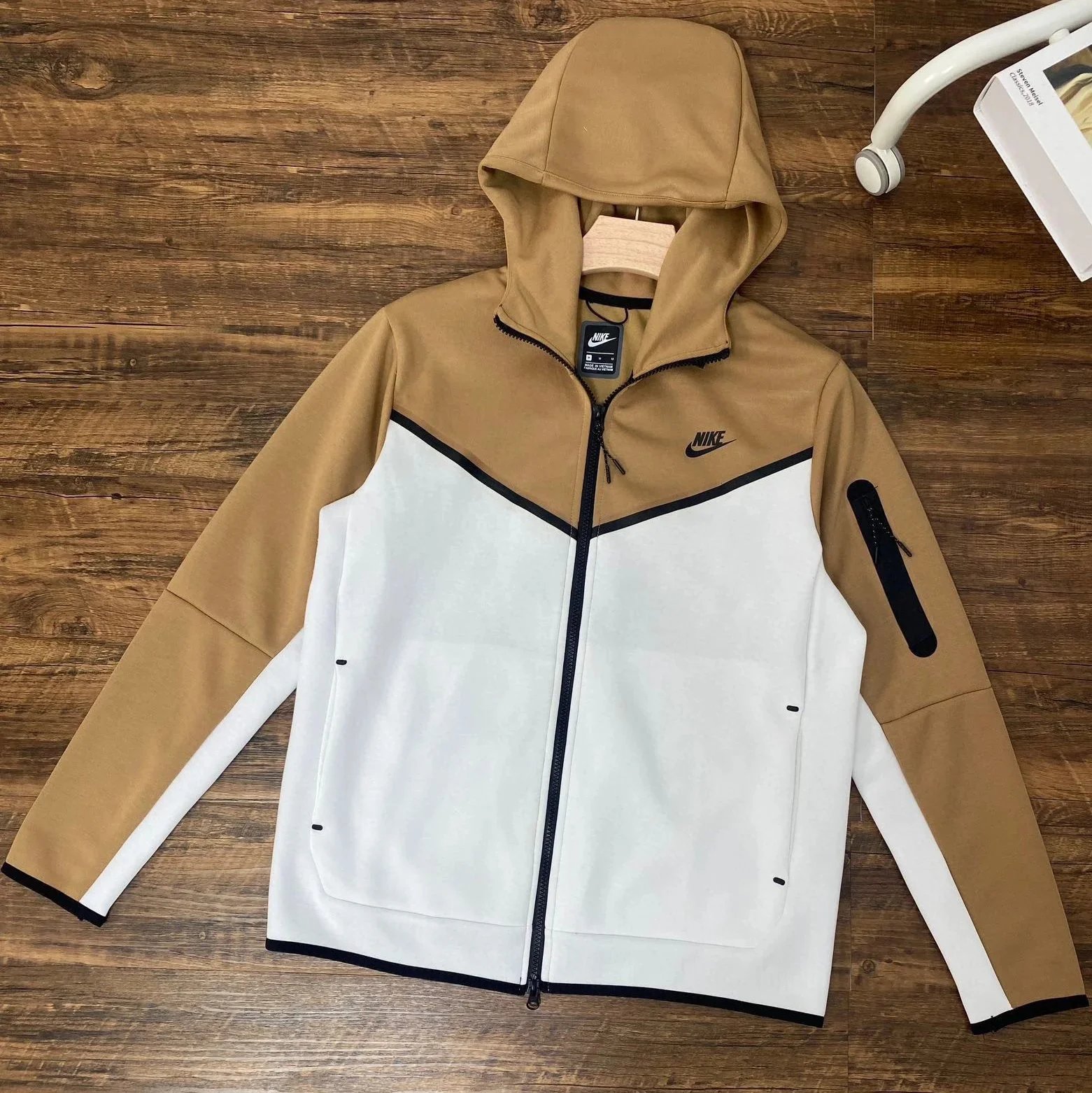 4490 Khaki and White Patchwork Top