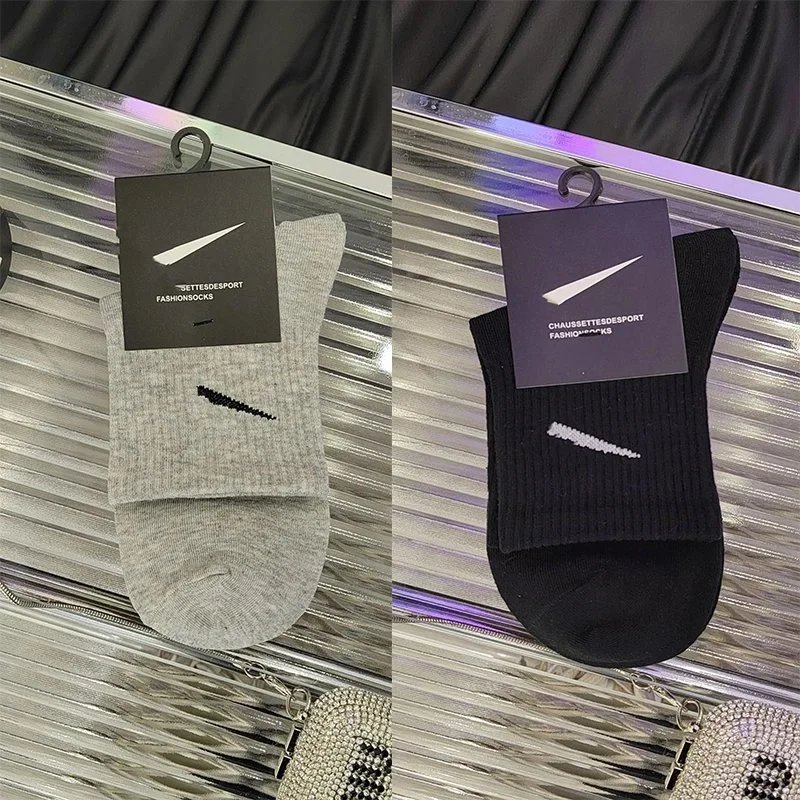 5 pairs of black mid-calf socks, 5 pairs of gray