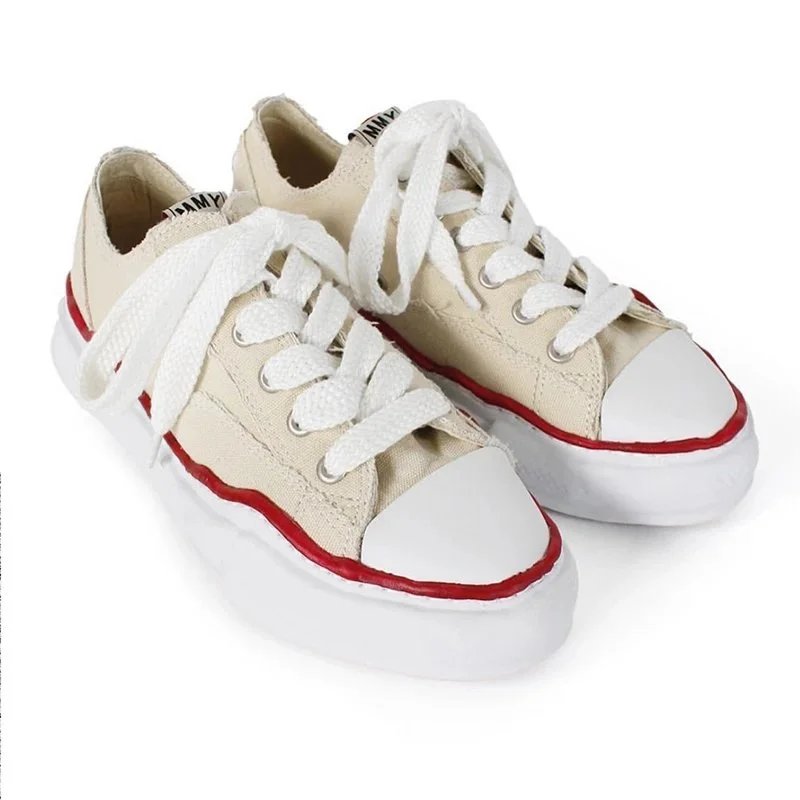 Canvas, beige with red trim, low-top (G-Dragon’s style), in-stoc