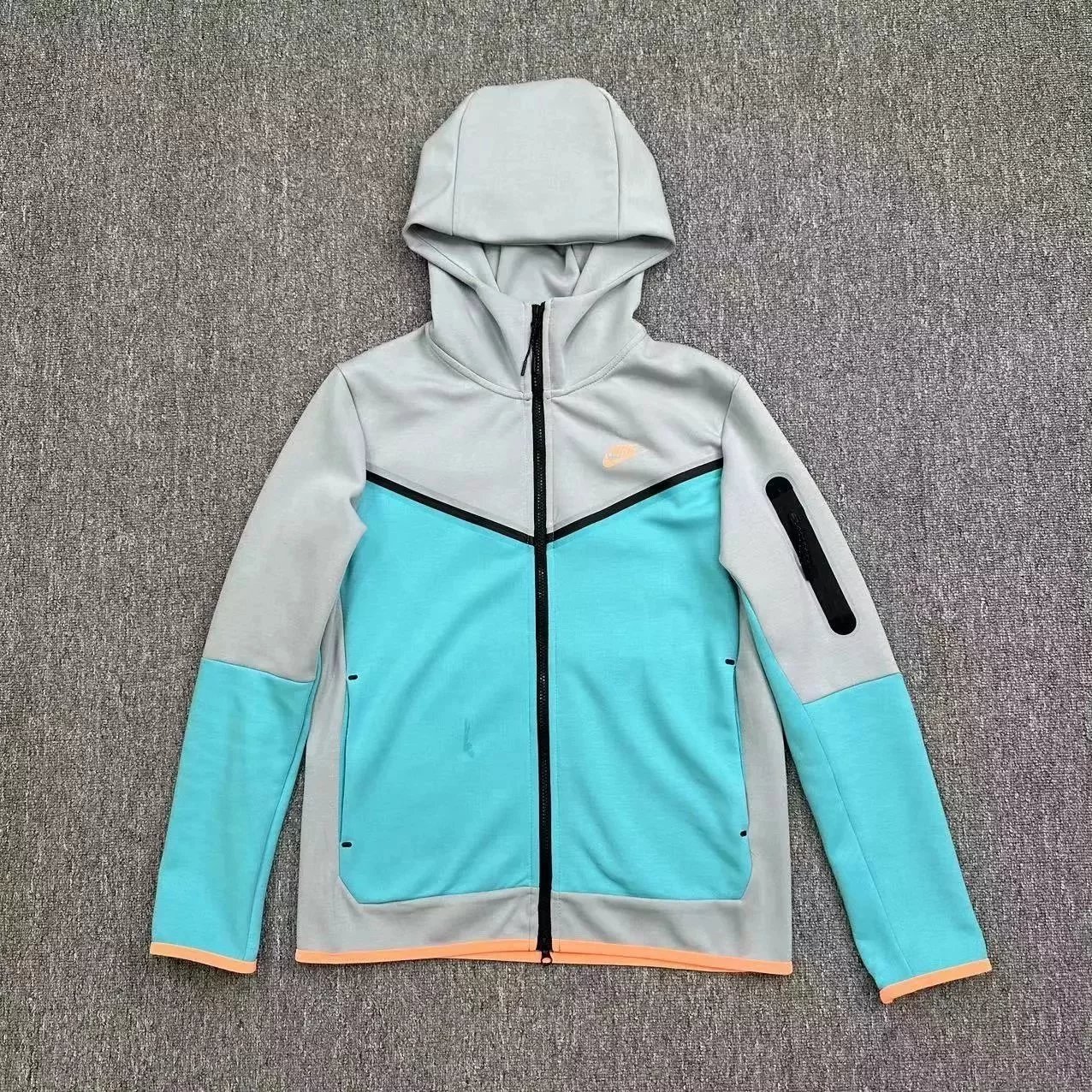 Peacock blue and gray patchwork jacket