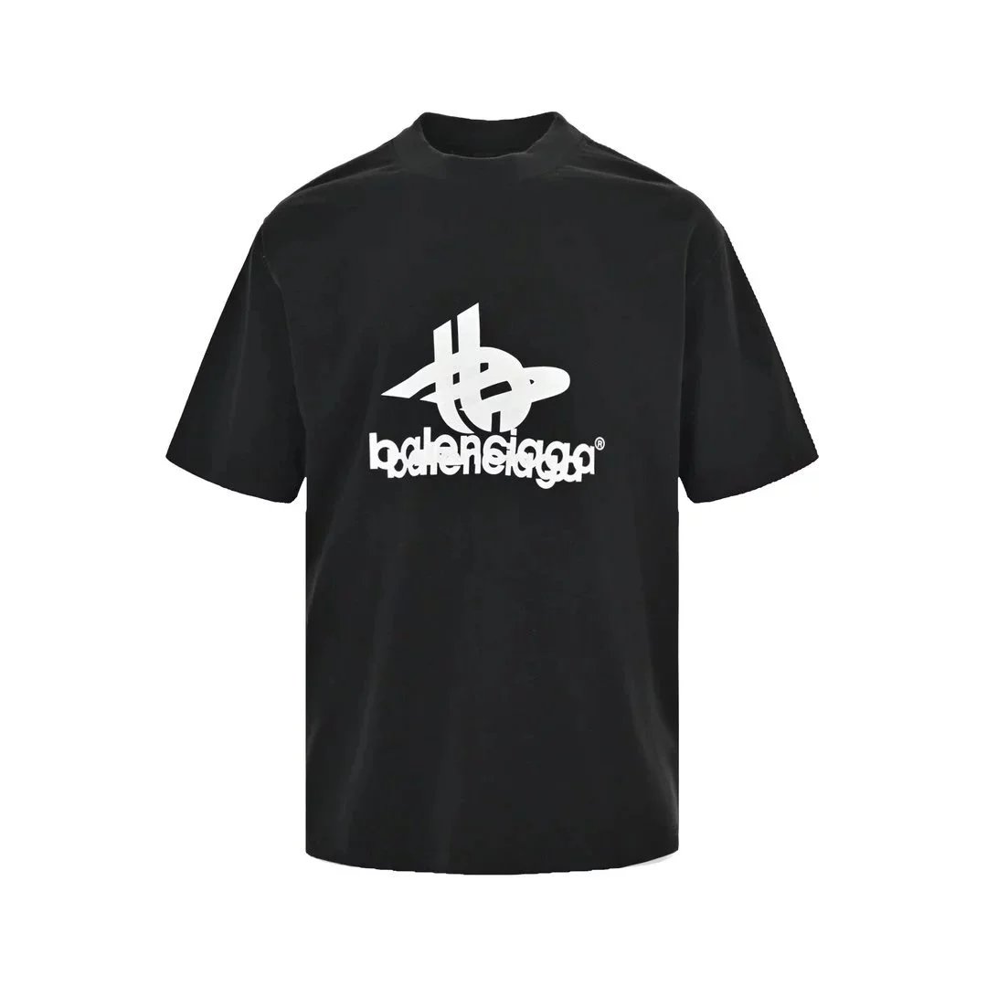 23ss tape printing overlapping letter short sleeve black