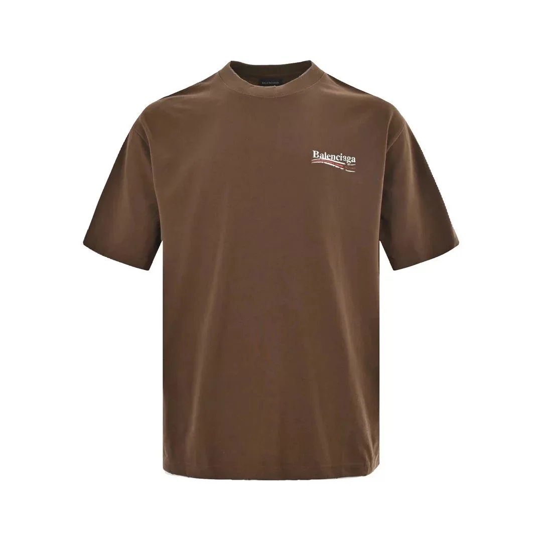 24ss Mottled Coke Printed Washed Hole Short Sleeve Brown
