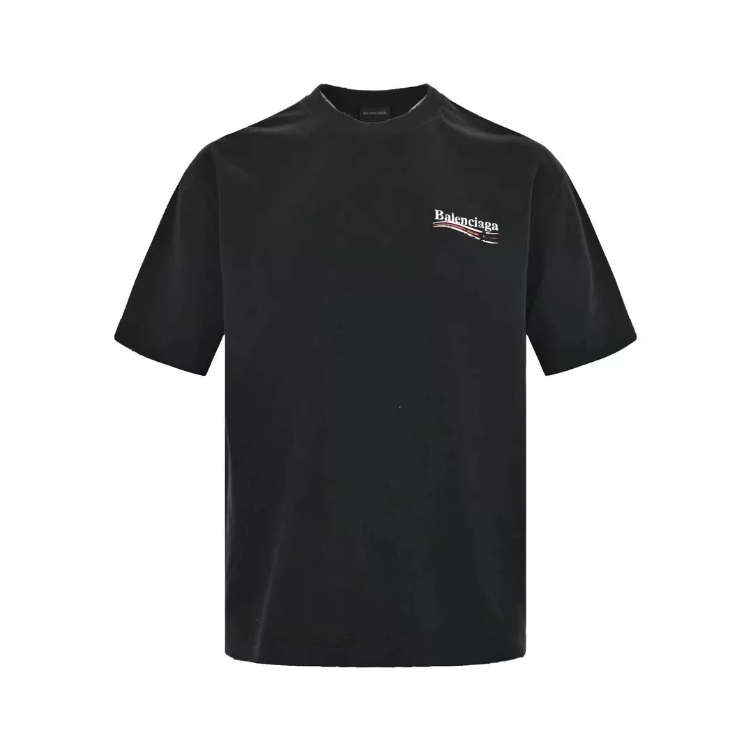 24ss Mottled Coke Printed Washed Hole Short Sleeve Black
