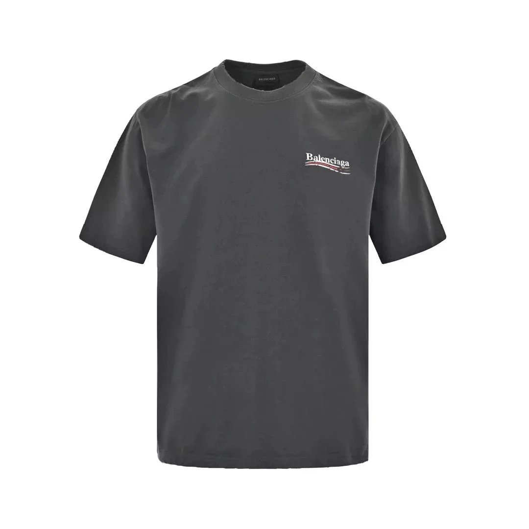 24ss Mottled Coke Printed Washed Hole Short Sleeve Grey