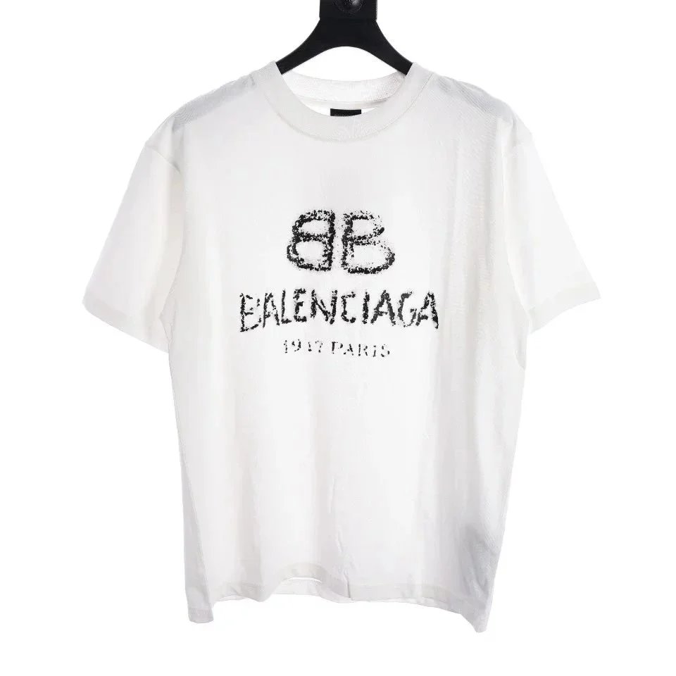 24ss fuzzy graffiti letter print short sleeve T-shirt white