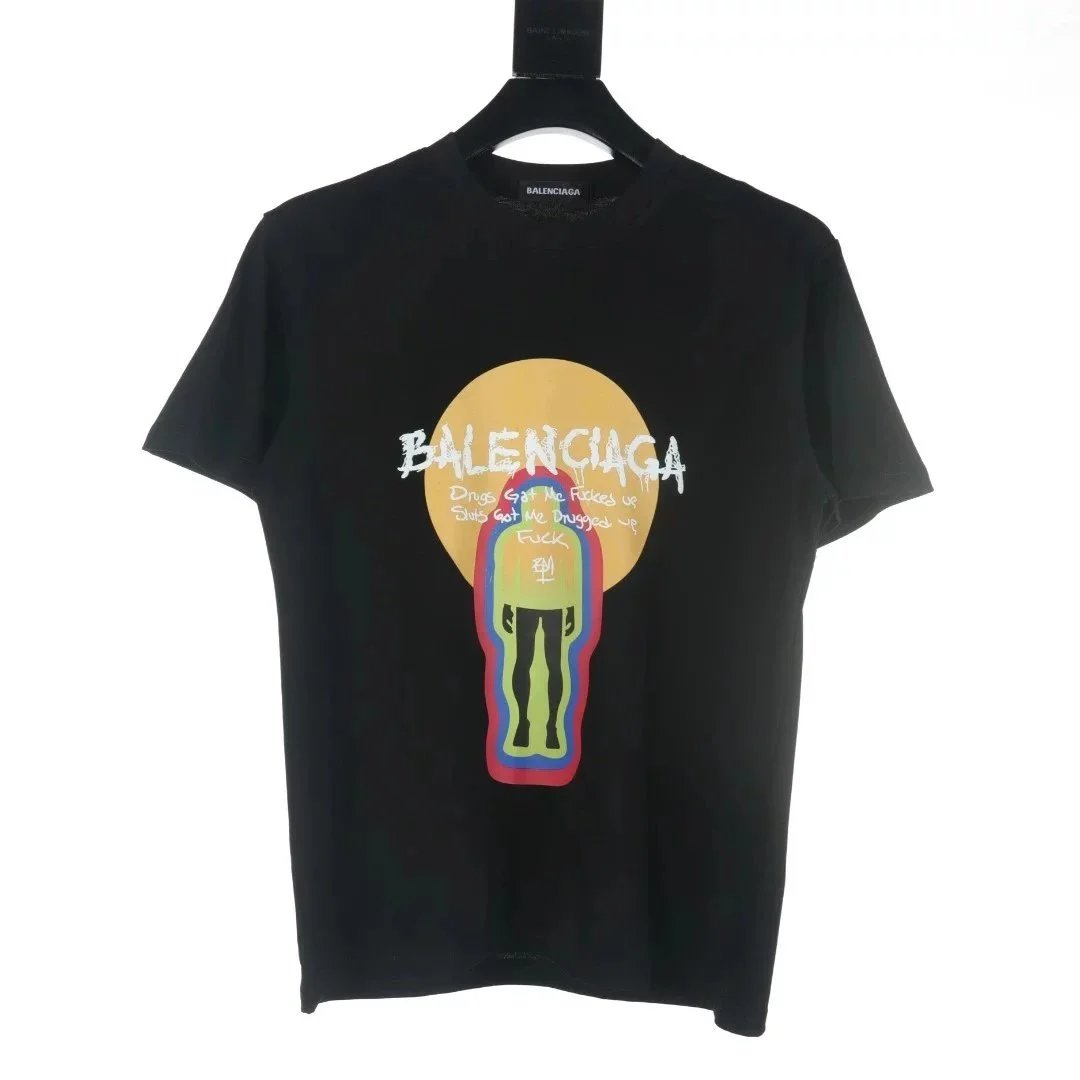 BLCG Anime Character Graffiti Letter Short Sleeve T-Shirt Black