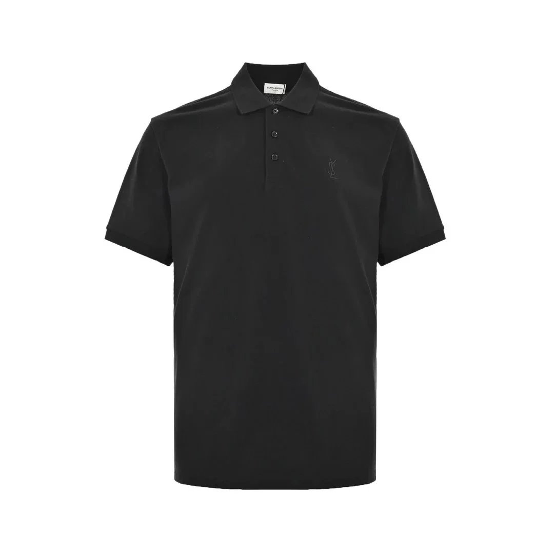 YSL Classic Logo Embroidery polo Short-sleeve black