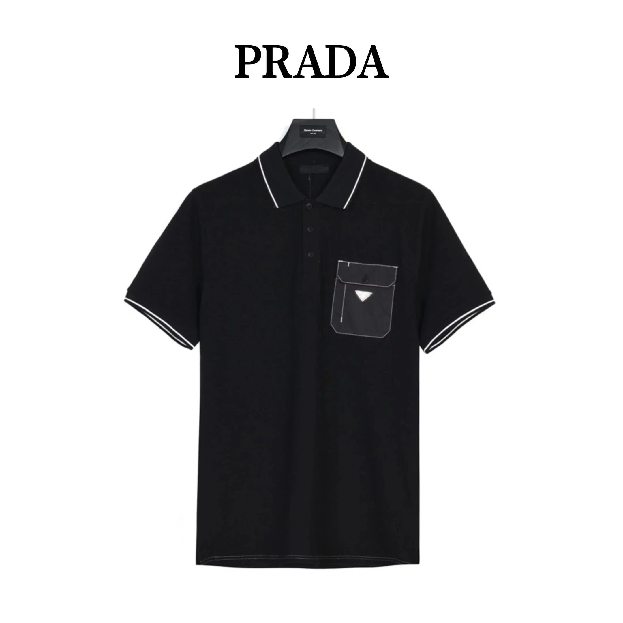Prada Short-sleeved triangle chest pocket Polo black shirt
