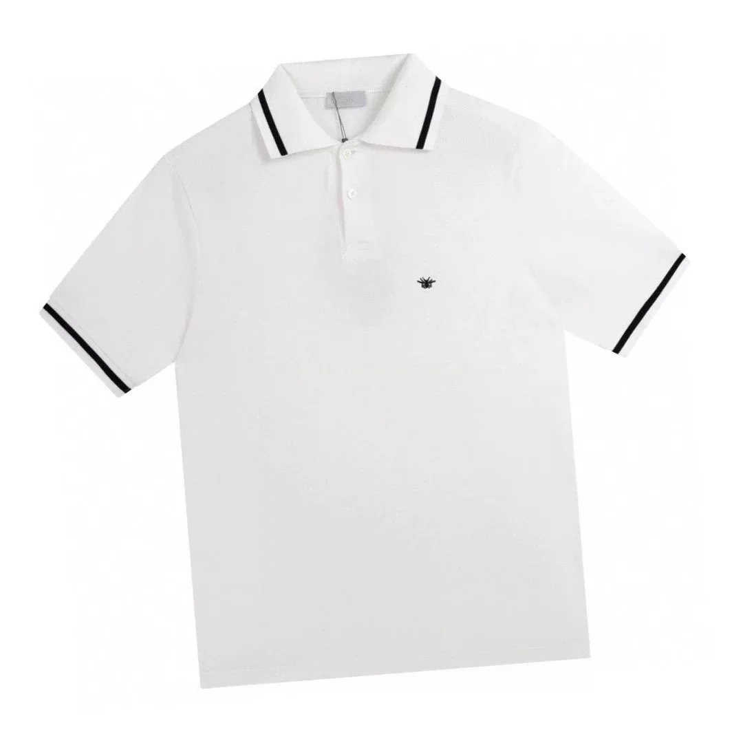 Dior Little Bee Embroidered Lapel Short Sleeve polo white shirt