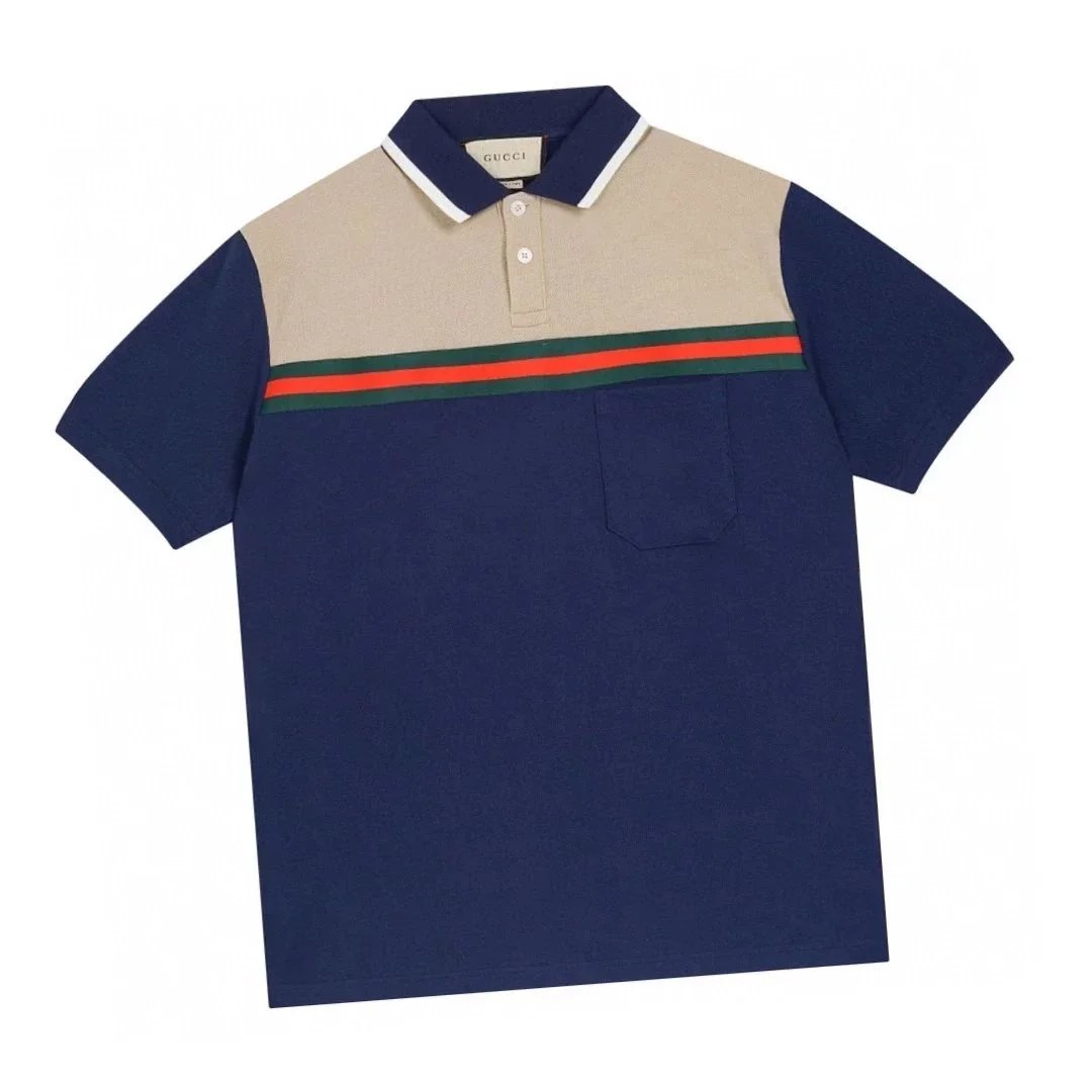 Gucci Red and green ribbon contrast stitching lapel short sleeve