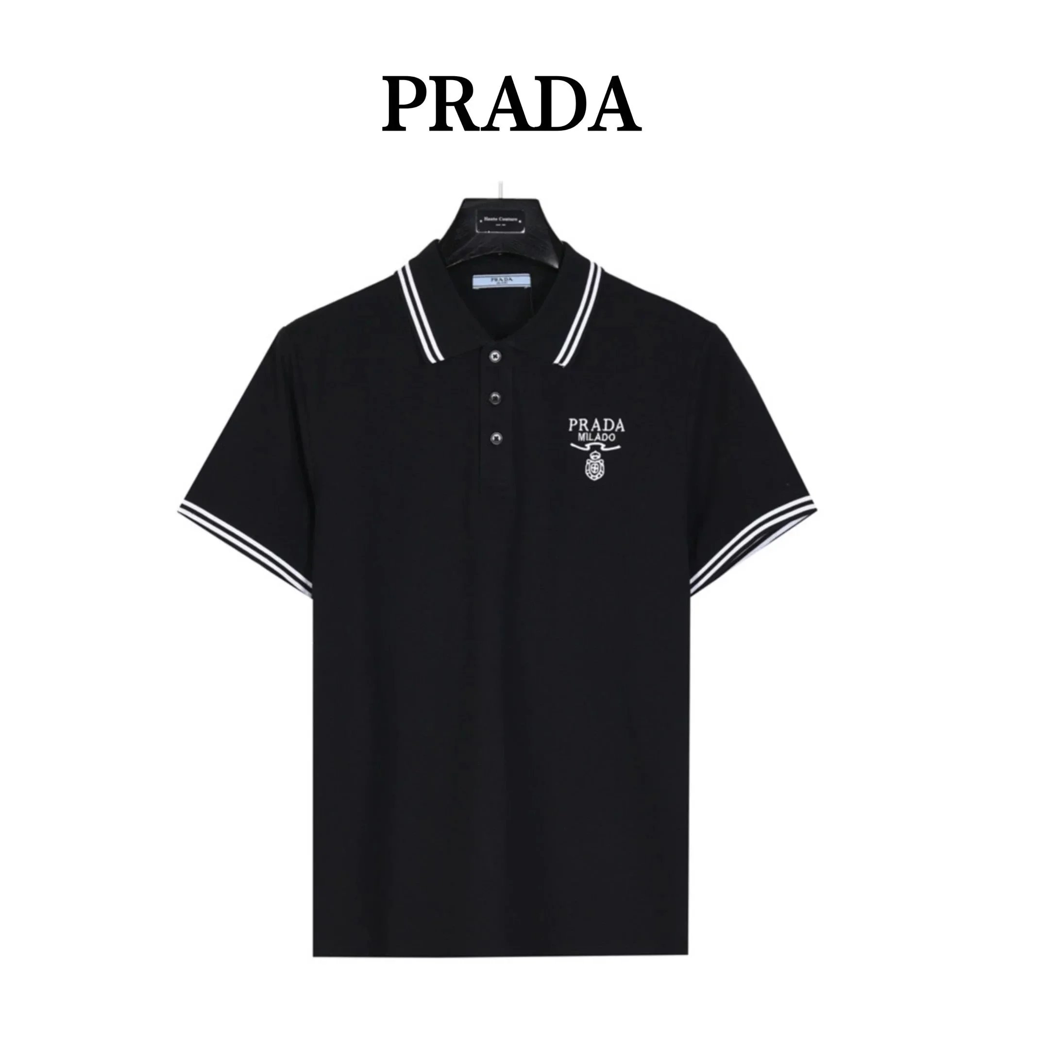 PRADA Logo logo Embroidered short sleeves Polo black shirt