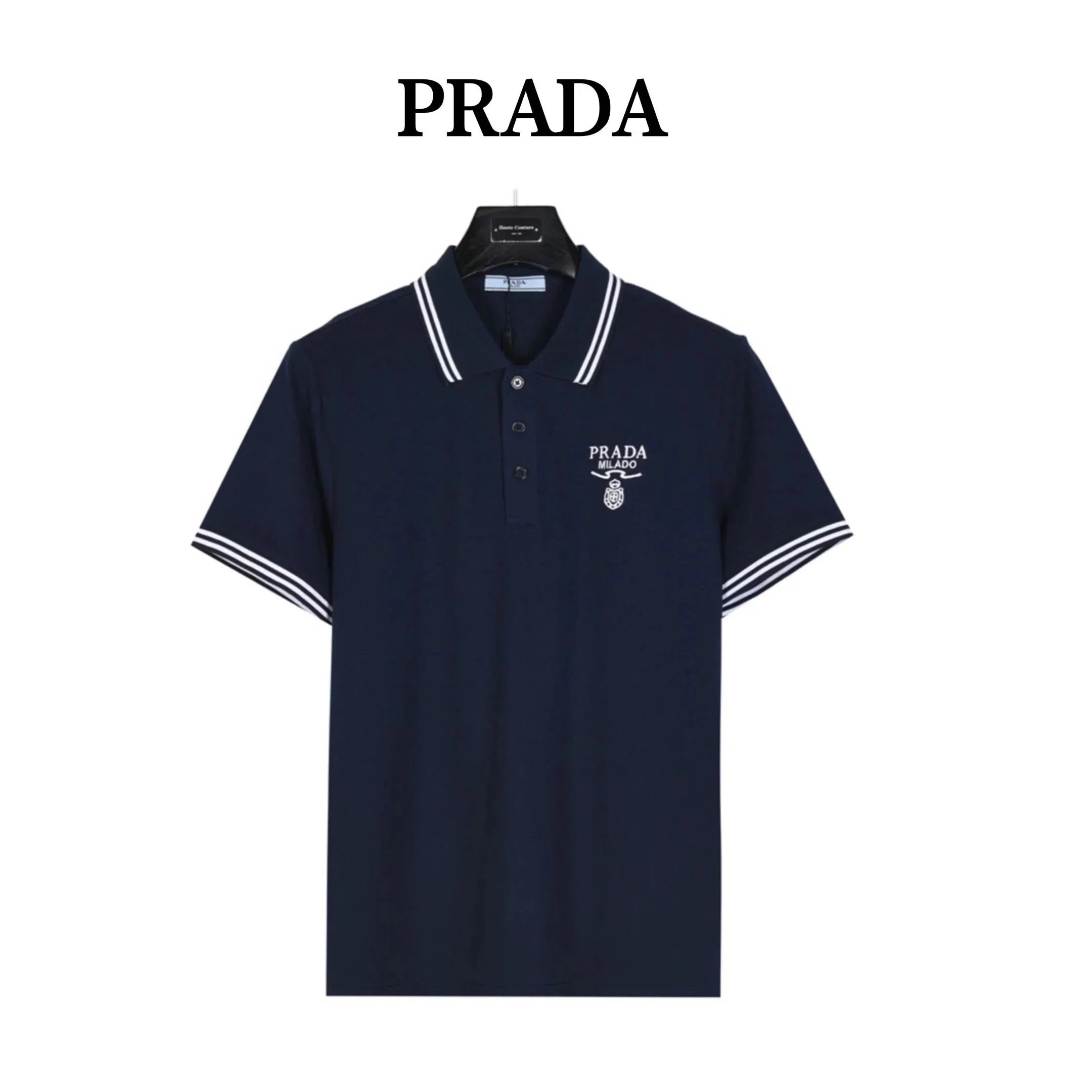 PRADA Logo logo Embroidered short sleeves Polo blue shirt