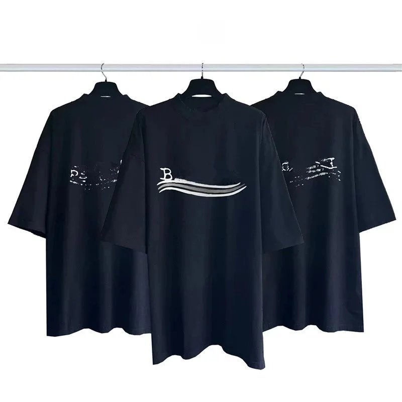 Short-sleeved shirt with worn-out front and back wave logos