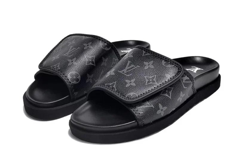 Velcro Flat Heel Slippers-Black