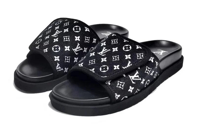 Velcro Flat Heel Slippers-Black and White