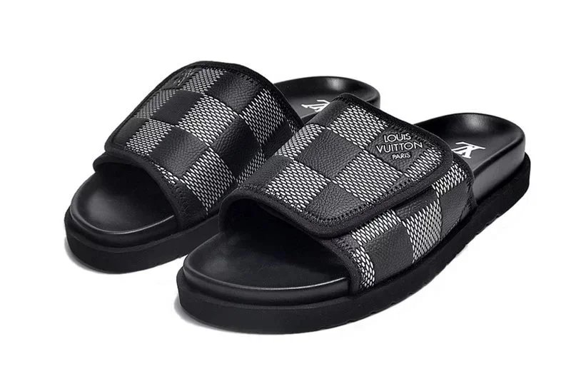 Velcro Flat Heel Slippers-Black Grey