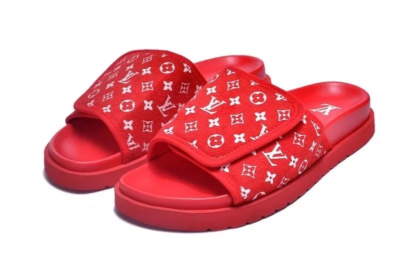 Velcro Flat Heel Slippers-Red