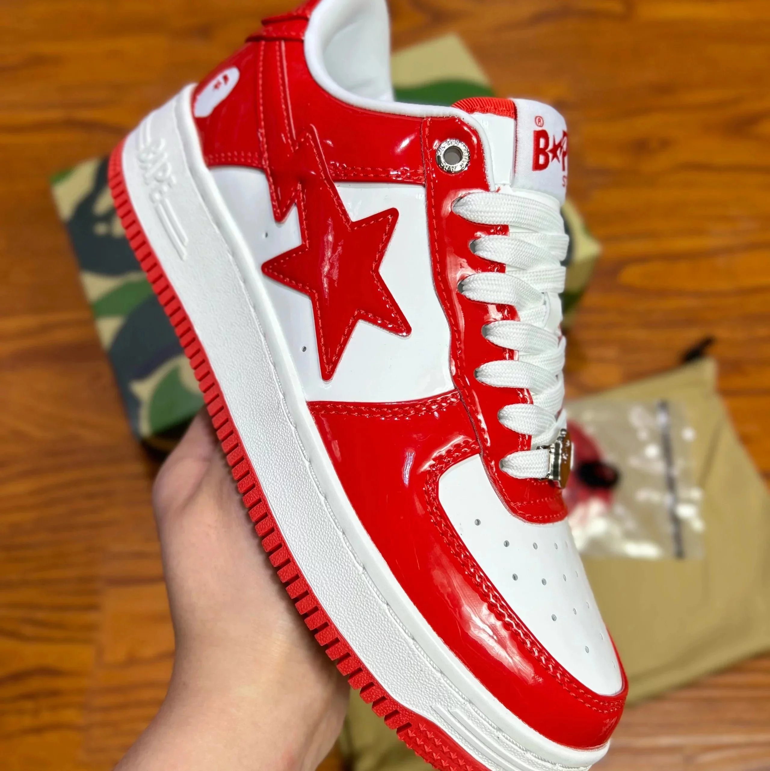 Bape white and red patent leather