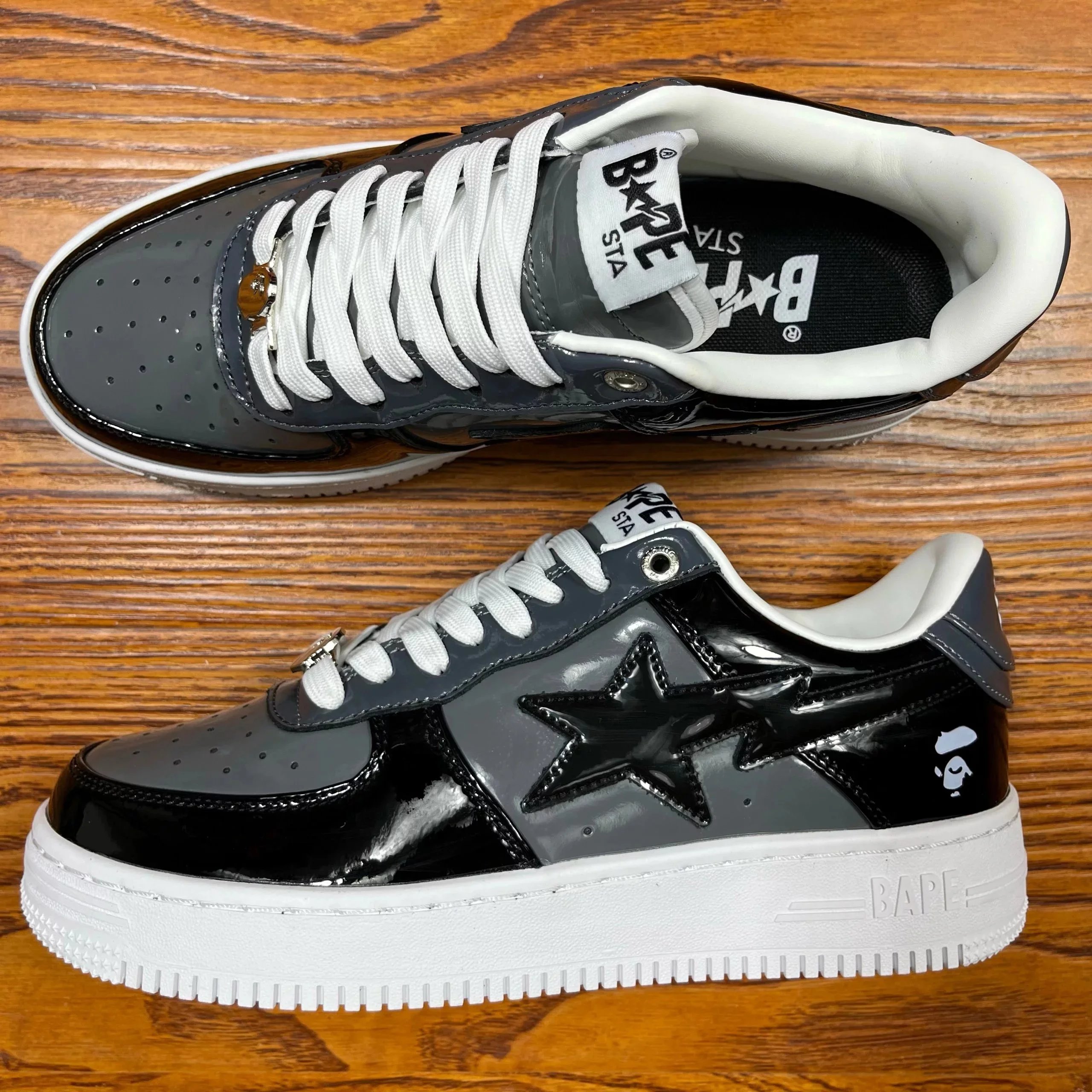 Bape STA patent leather gray and black