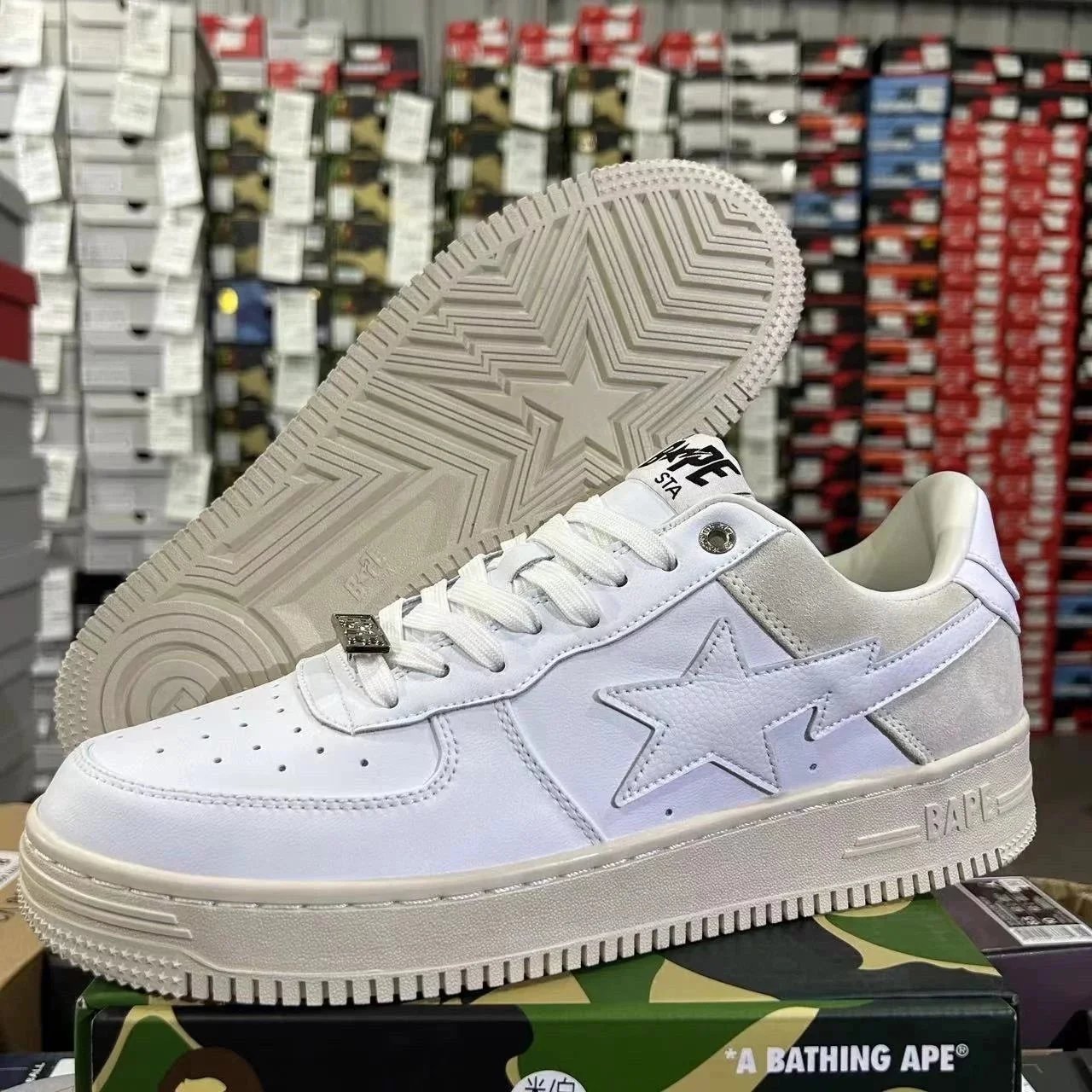Bape STA white and gray suede