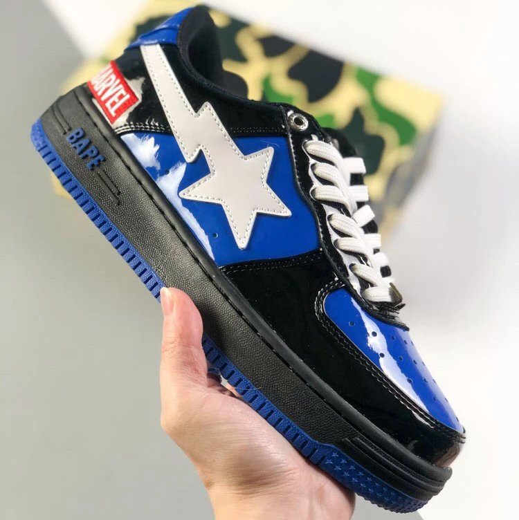 Blue and white glossy leather