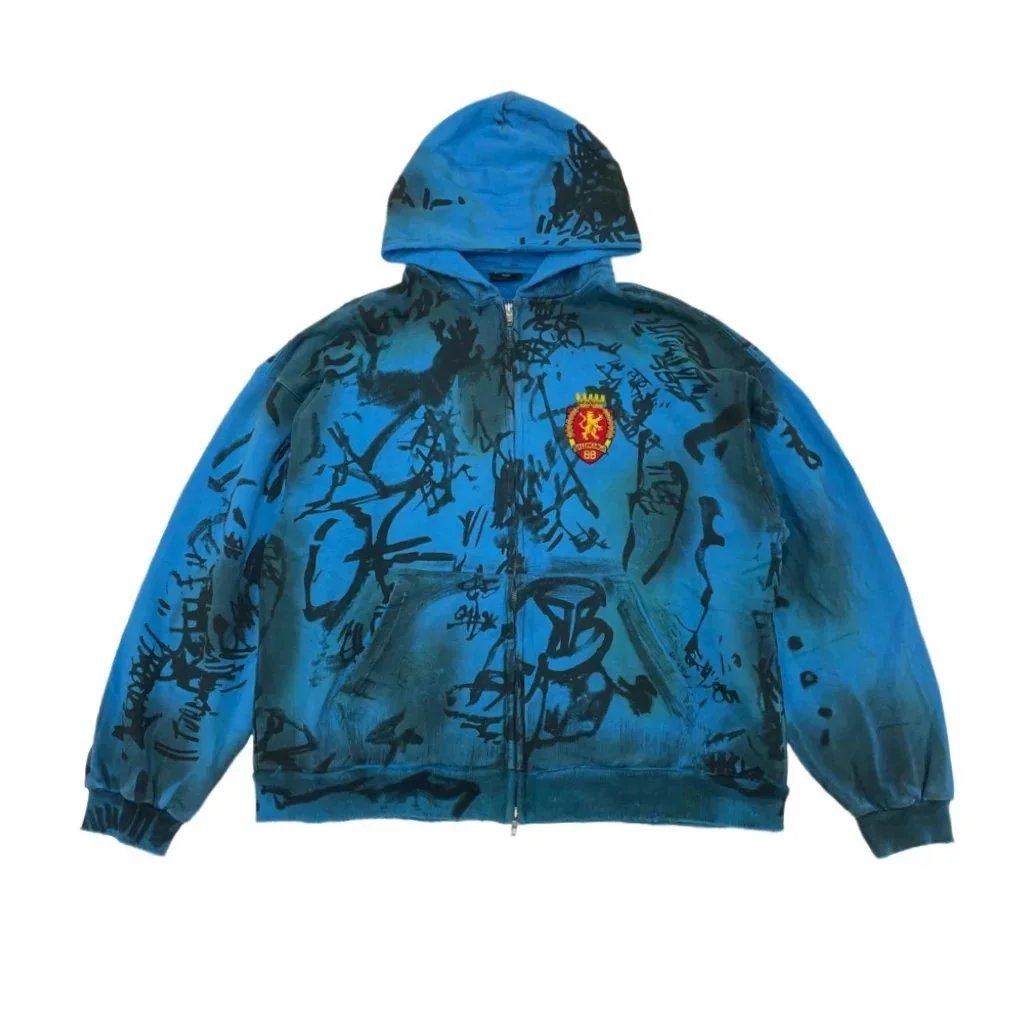 3 Blue zip-up hoodie